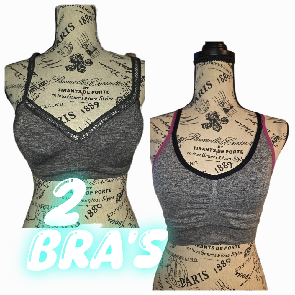 Source Unknown Charcoal and Pink Trim Sports Bra Set
